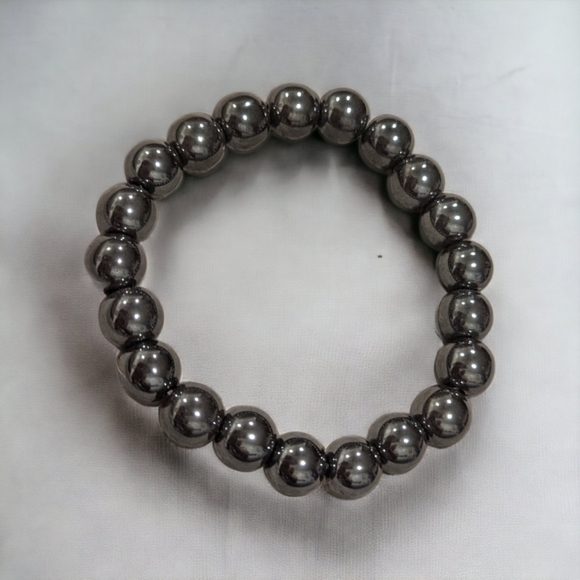 Hematite Bracelet - 10mm Unisex Stretches - Picture 2 of 3